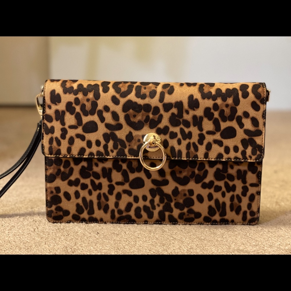 Sole Society leopard suede clutch wristlet crossbody